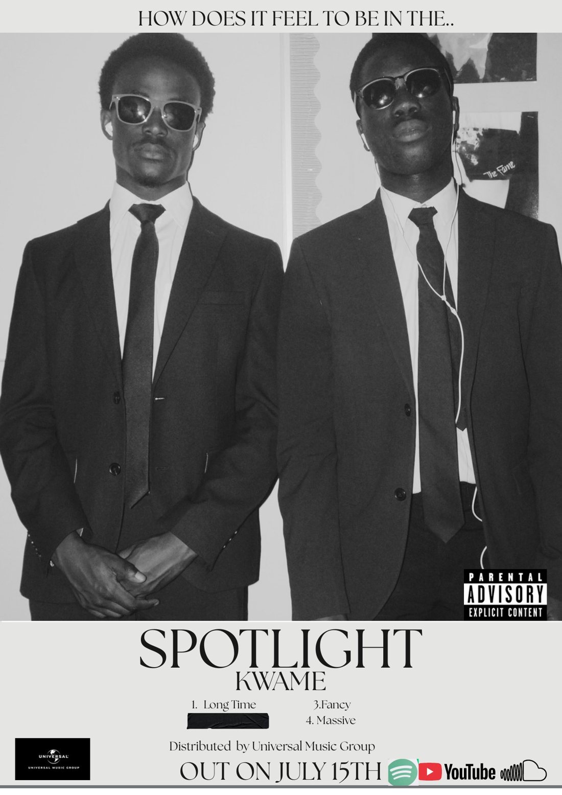 SPOTLIGHT album cover: two people in black suits and sunglasses, with the tracklist below