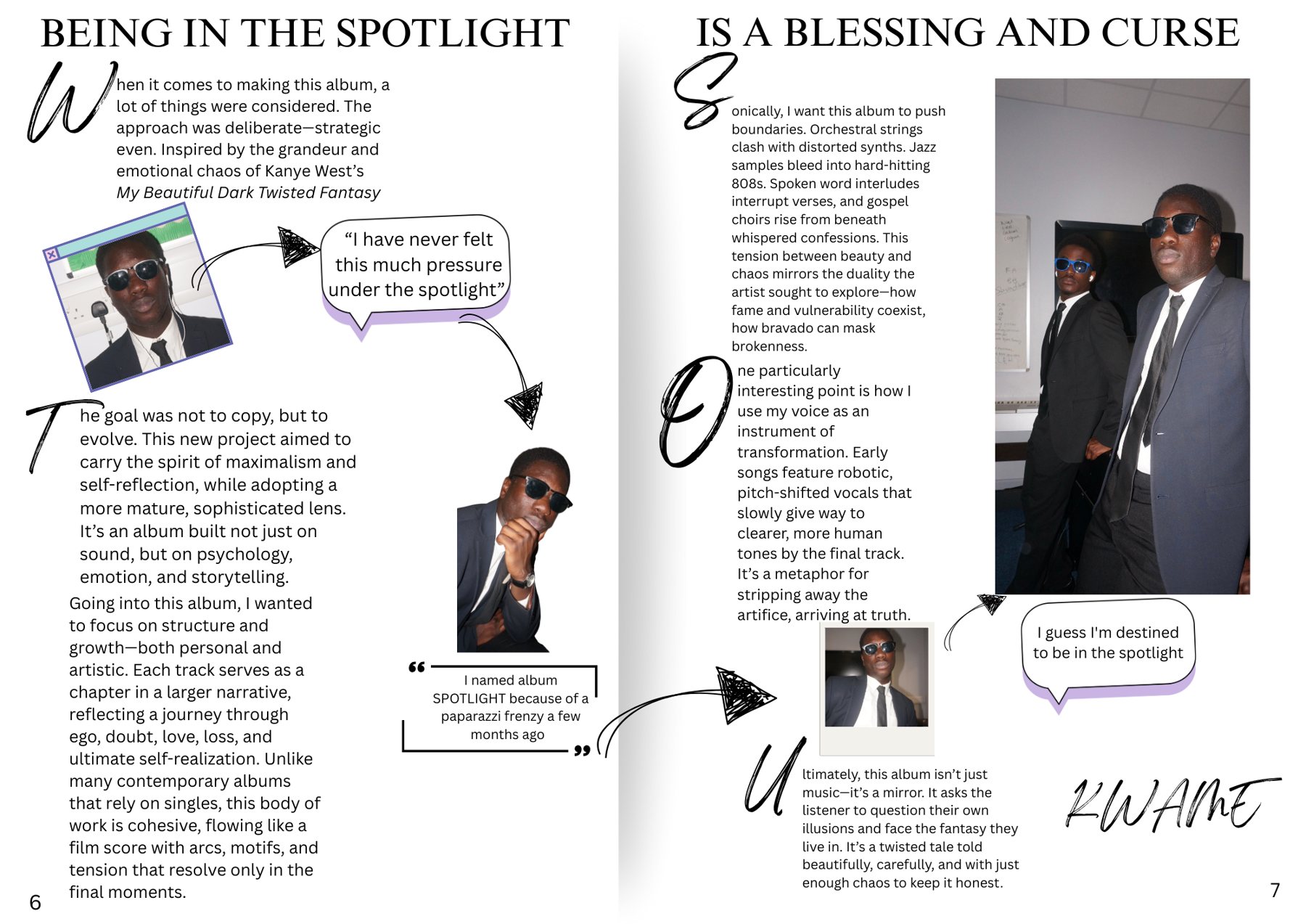 Magazine spread titled Being in the spotlight is a blessing and curse